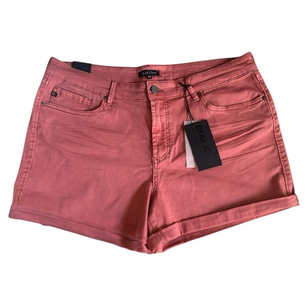 Dear John Chalk Pink Denim Shorts 33 NWT Rolled Hem Stretch Casual Summer Coral